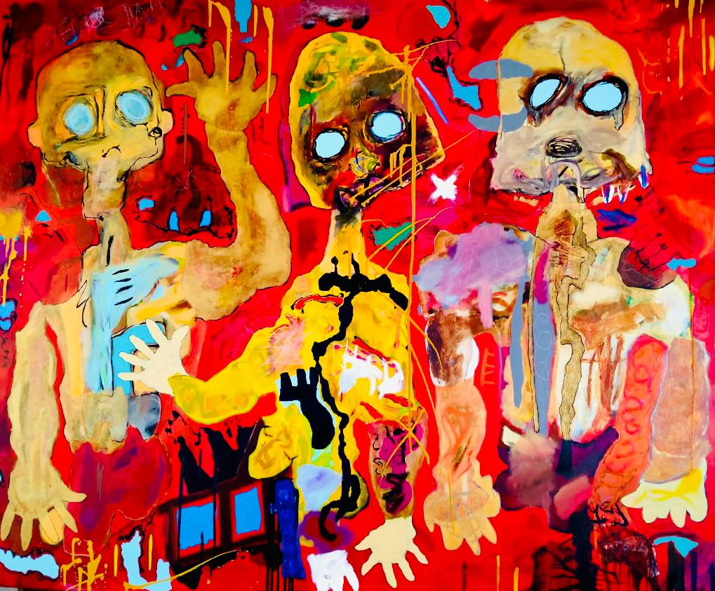 Abandono (2023) – Acrílicos y pasteles al óleo sobre lienzo, 100×120 cm