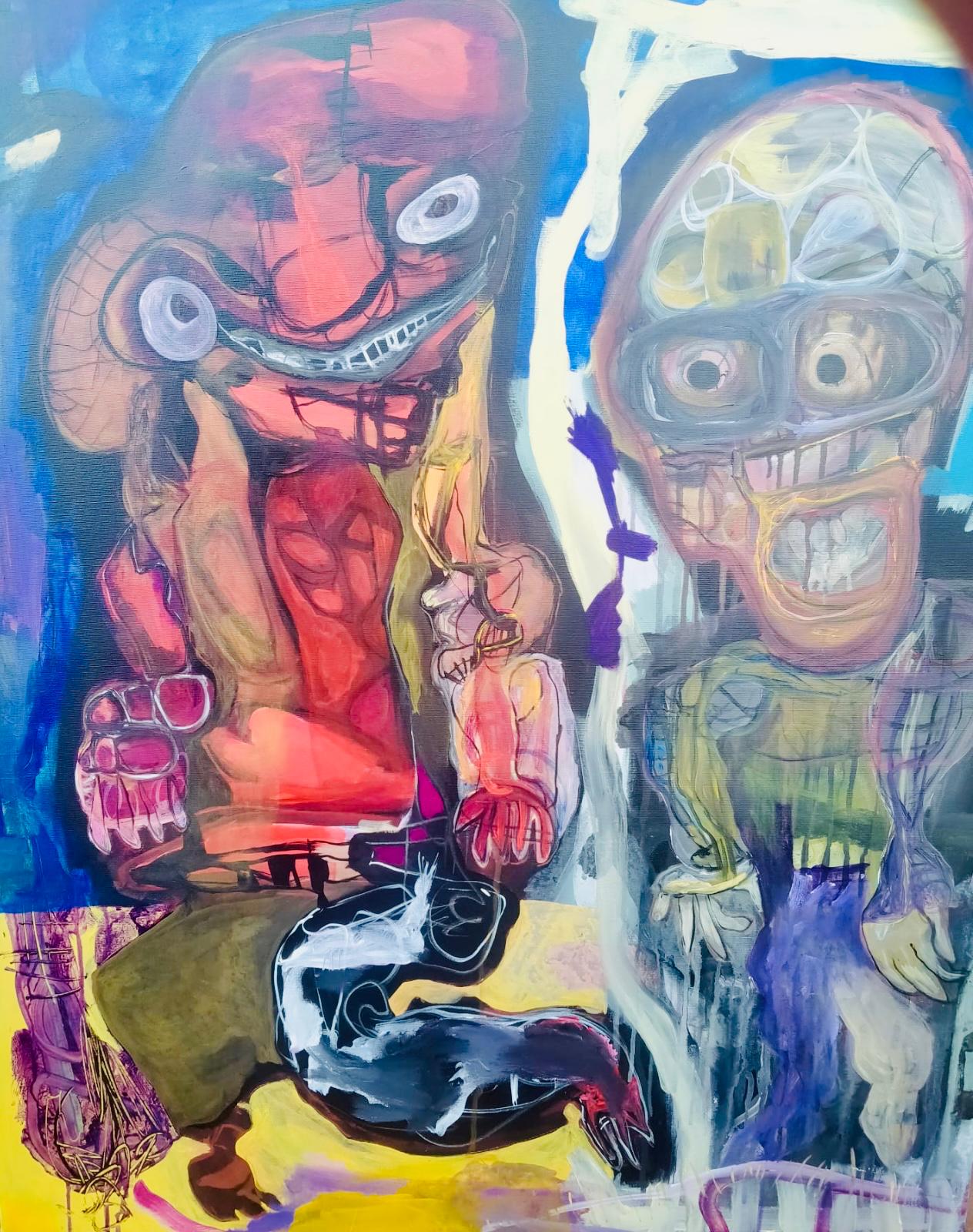 La broma (2022) – Acrílico sobre lienzo, 100×81 cm