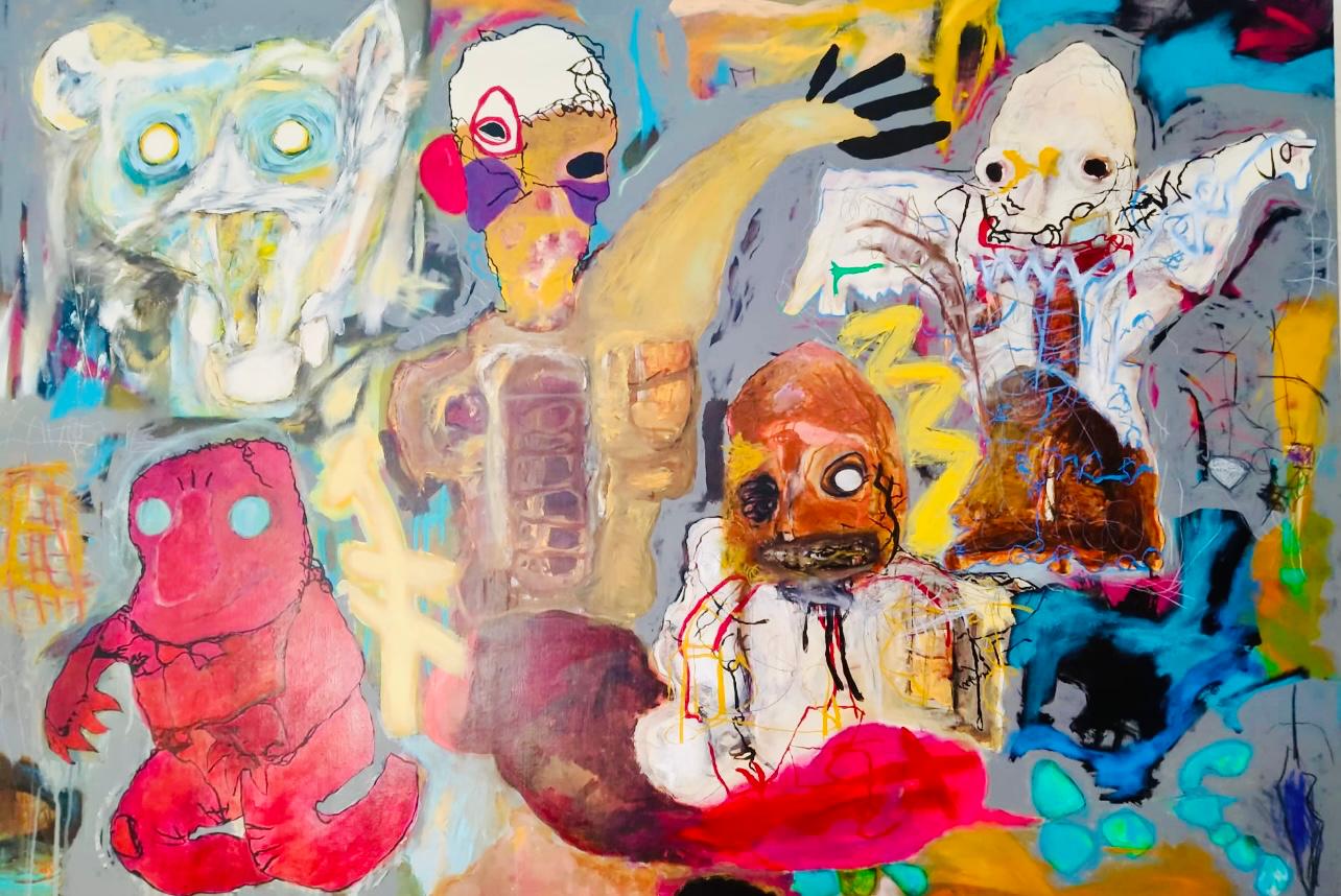Fantástico (2022) – Acrílicos y pasteles al óleo sobre lienzo, 73×100 cm