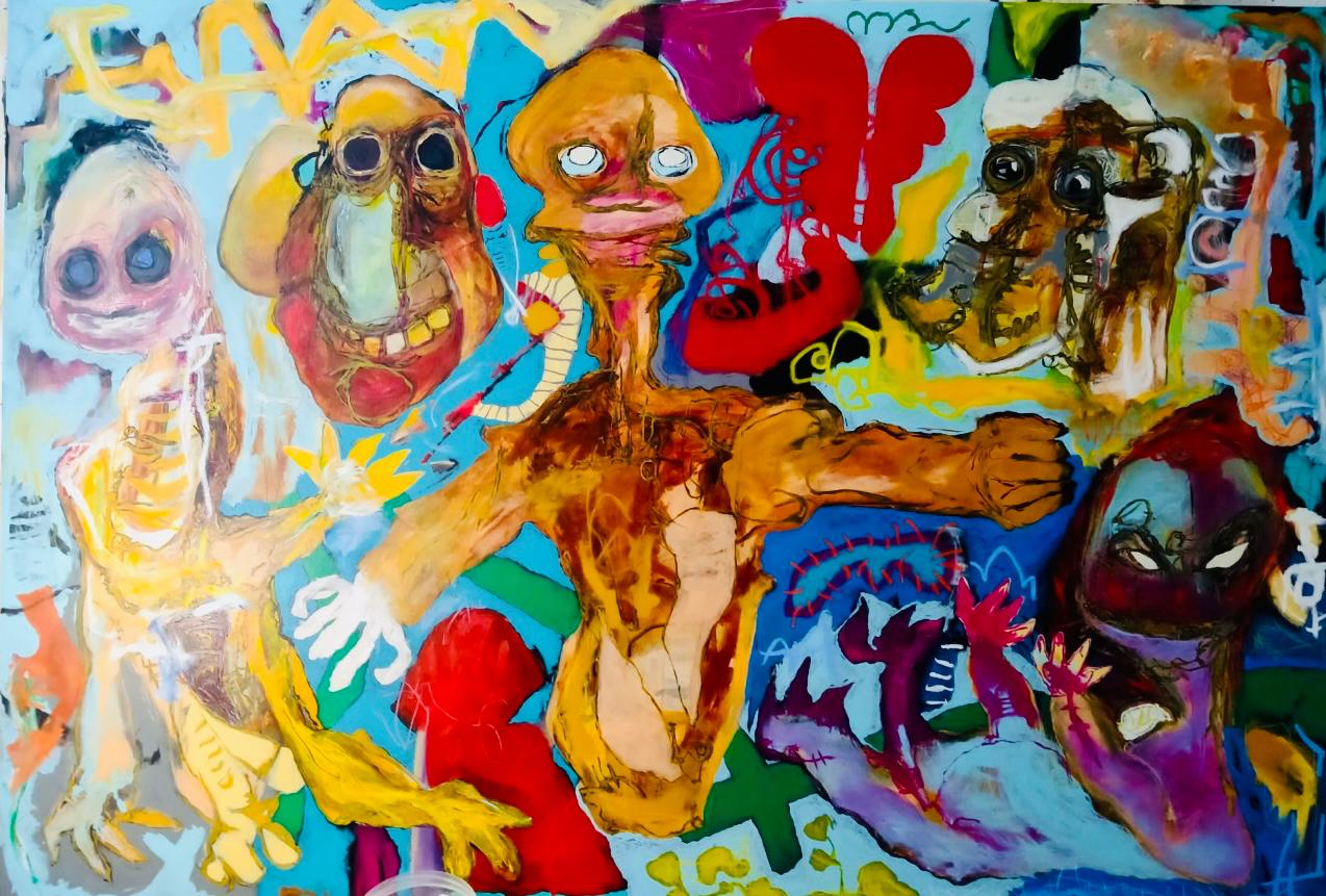 El enfado (2022) – Acrílicos y pasteles al óleo sobre lienzo, 89×130 cm