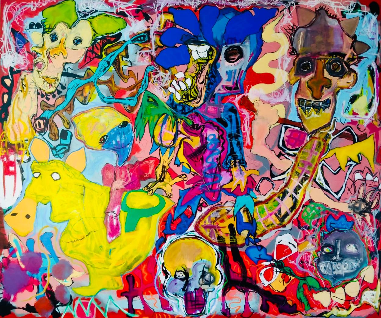 El caballo amarillo (2023) – Acrílicos y pasteles al óleo sobre lienzo, 100×120 cm