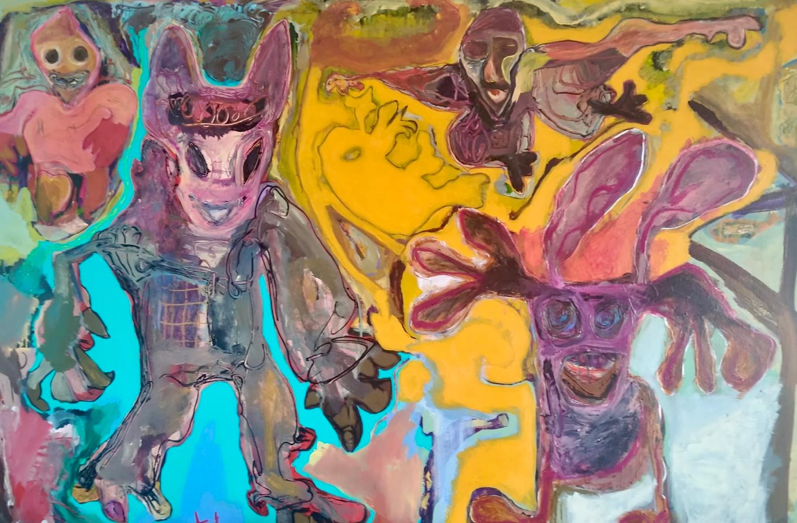 Oso amarillo (2021) – Acrílico sobre lienzo, 73×100 cm